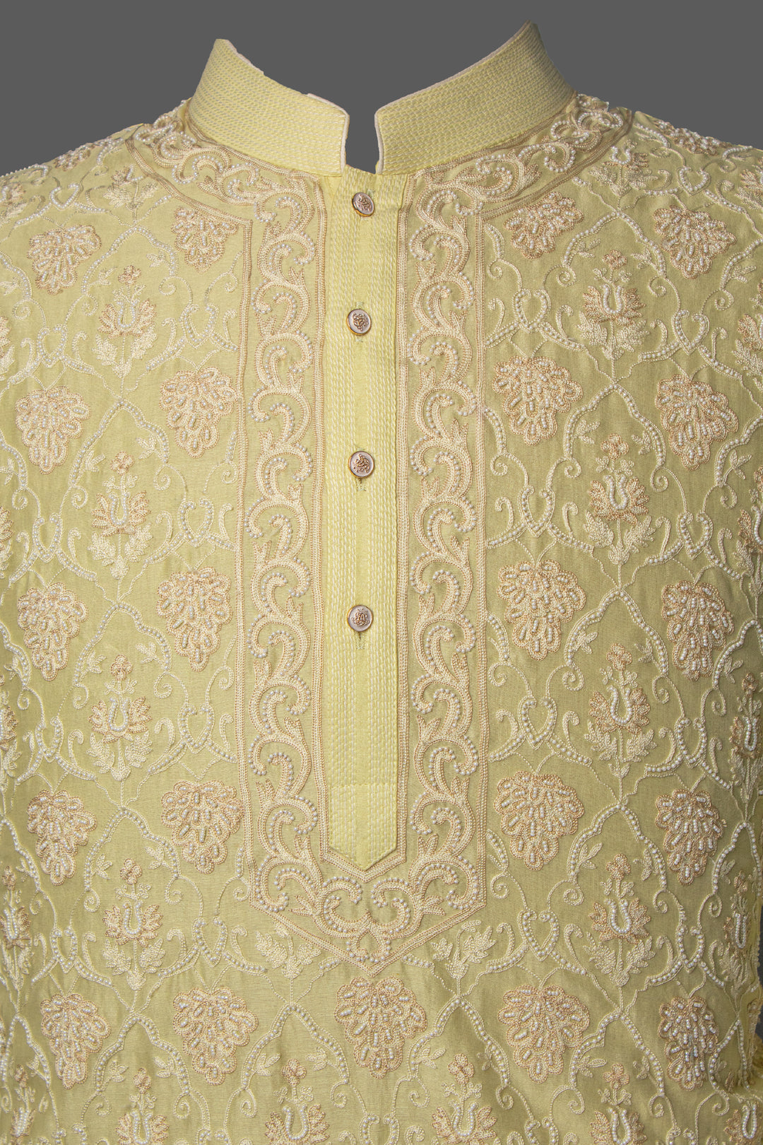 Lemon Yellow Chanderi Kurta Set with Aari & Hand Embroidery