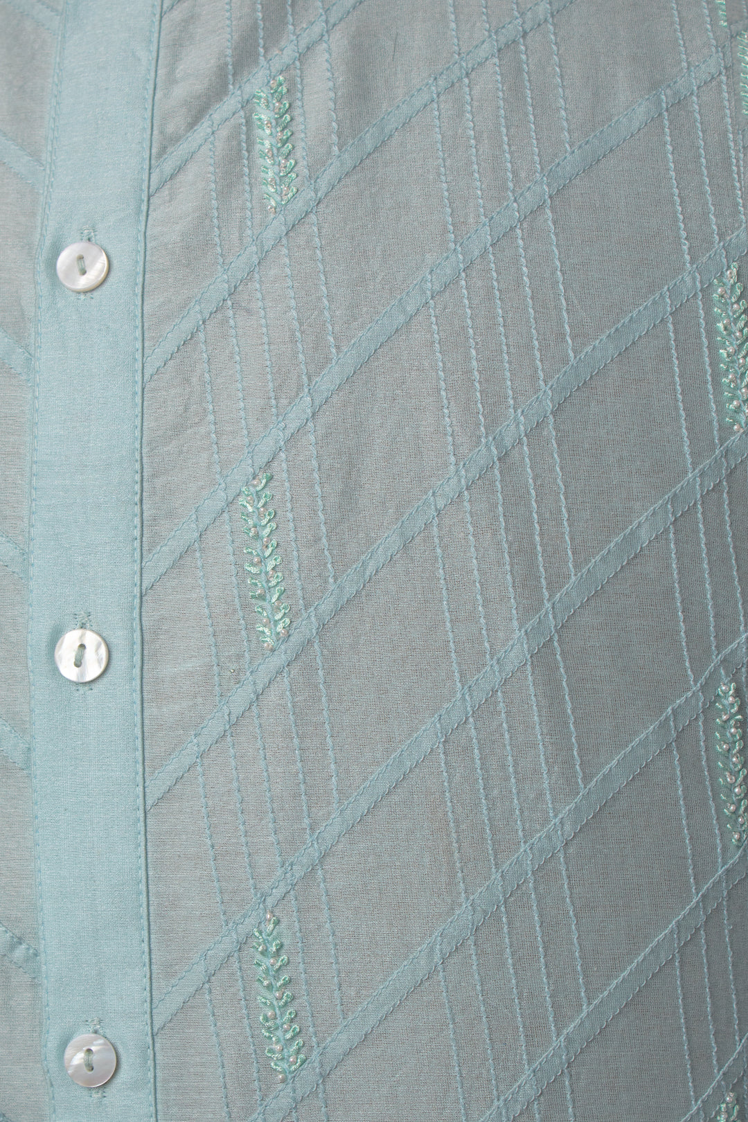 Sky Blue Chanderi Kurta Set with Pintucks & Hand Embroidery