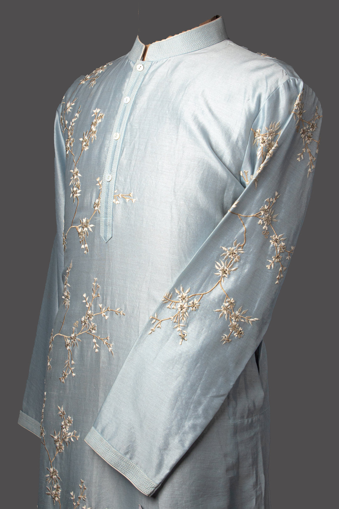 Sky Blue Kurta Set with Machine & Hand Embroidery