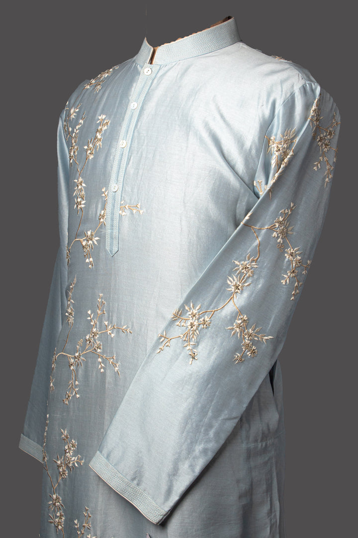 Sky Blue Kurta Set with Machine & Hand Embroidery