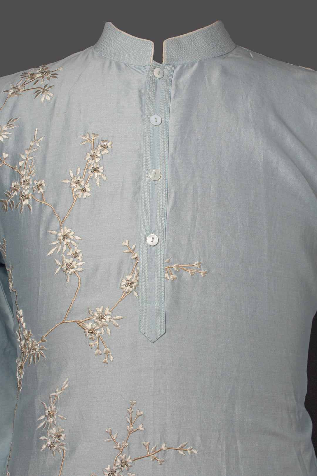Sky Blue Kurta Set with Machine & Hand Embroidery