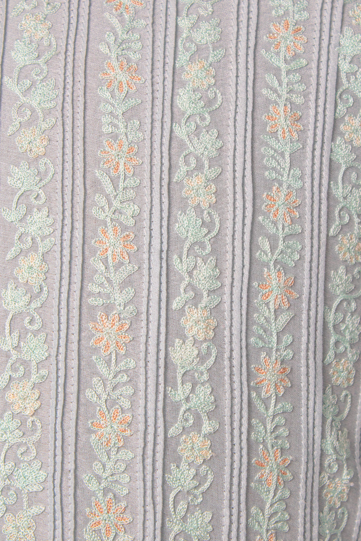 Sky Blue Chanderi Kurta Set with Aari Embroidery & Pintucks