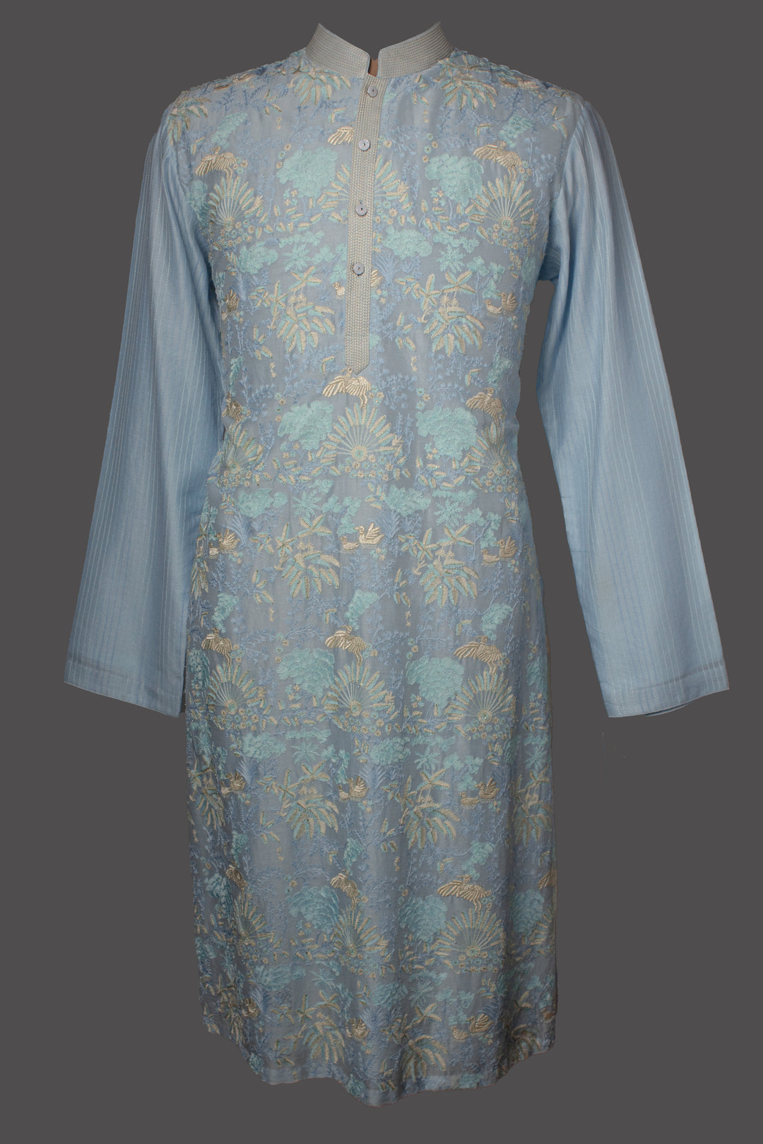 Sky Blue Chanderi Kurta Set with Aari Jaal Embroidery