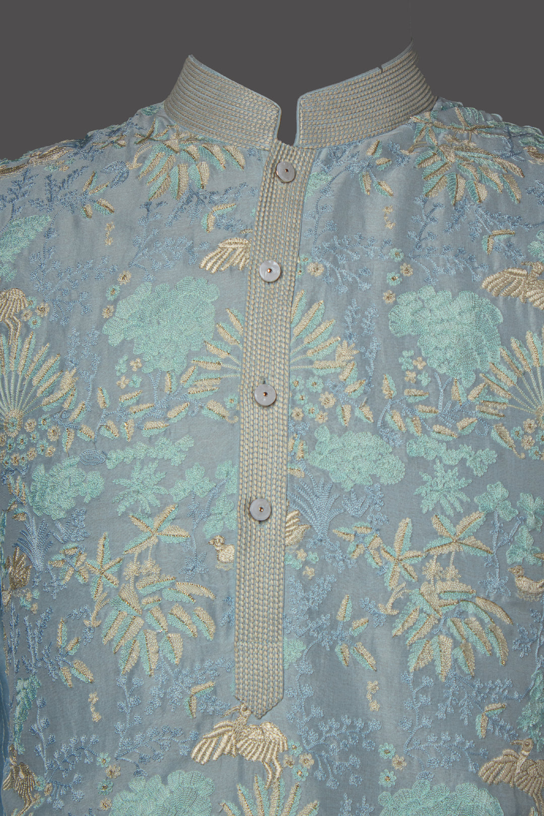 Sky Blue Chanderi Kurta Set with Aari Jaal Embroidery