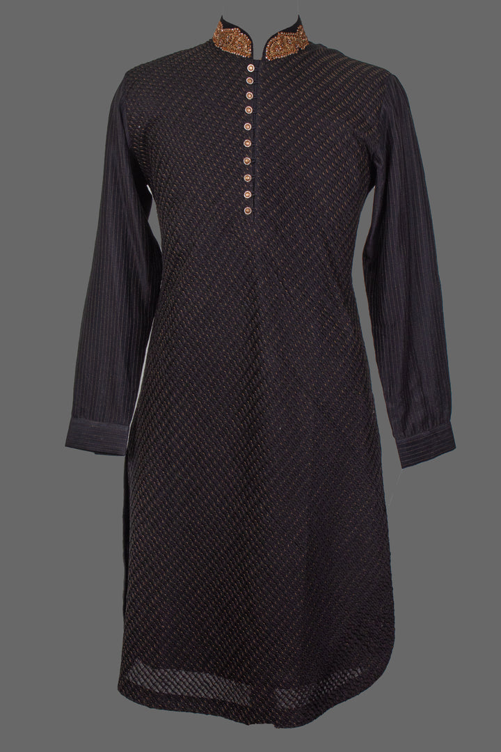 Black Cotton Silk Kurta for Men | Hand & Machine Embroidered Designer Kurta | Premium Wedding & Festive Wear