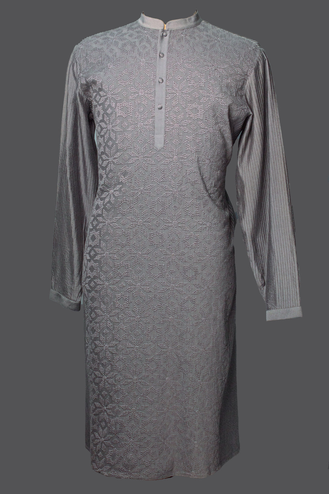 Grey Cotton Silk Kurta Set with Pintucks & Boota Embroidery