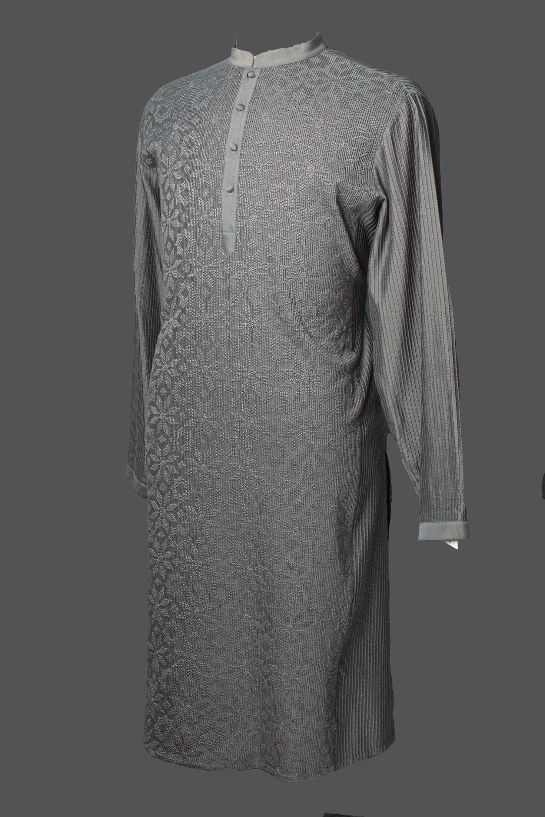 Grey Cotton Silk Kurta Set with Pintucks & Boota Embroidery