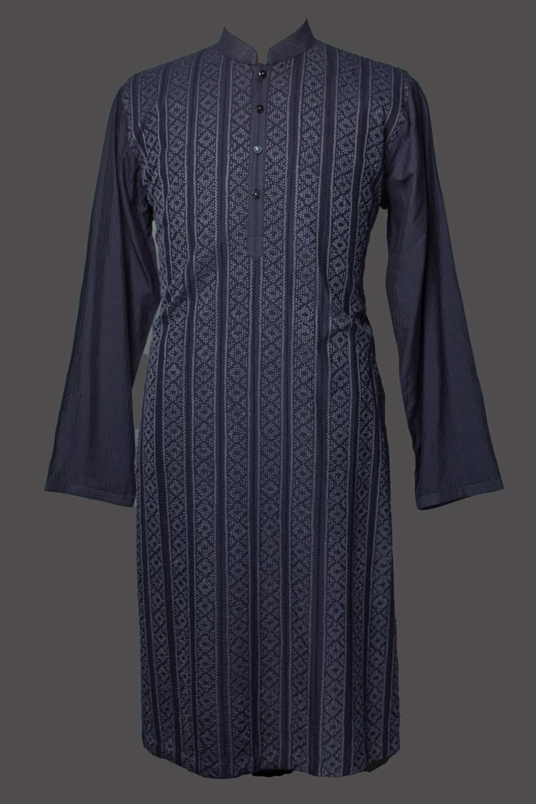 Navy Blue Cotton Silk Kurta Set with Machine Embroidery & Pintucks