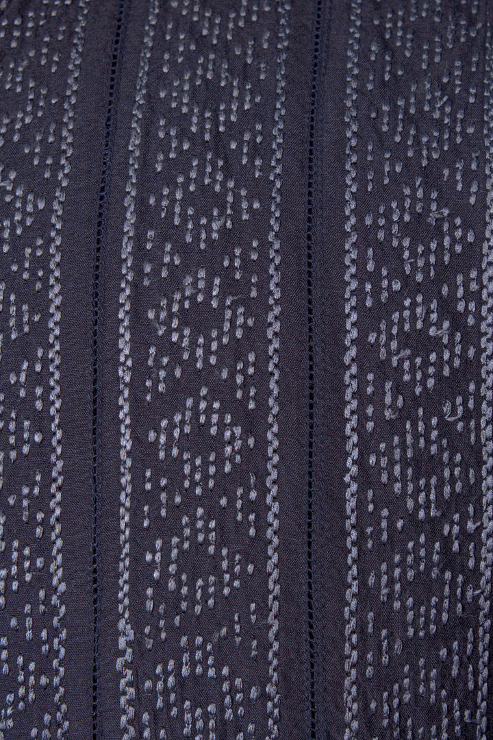 Navy Blue Cotton Silk Kurta Set with Machine Embroidery & Pintucks