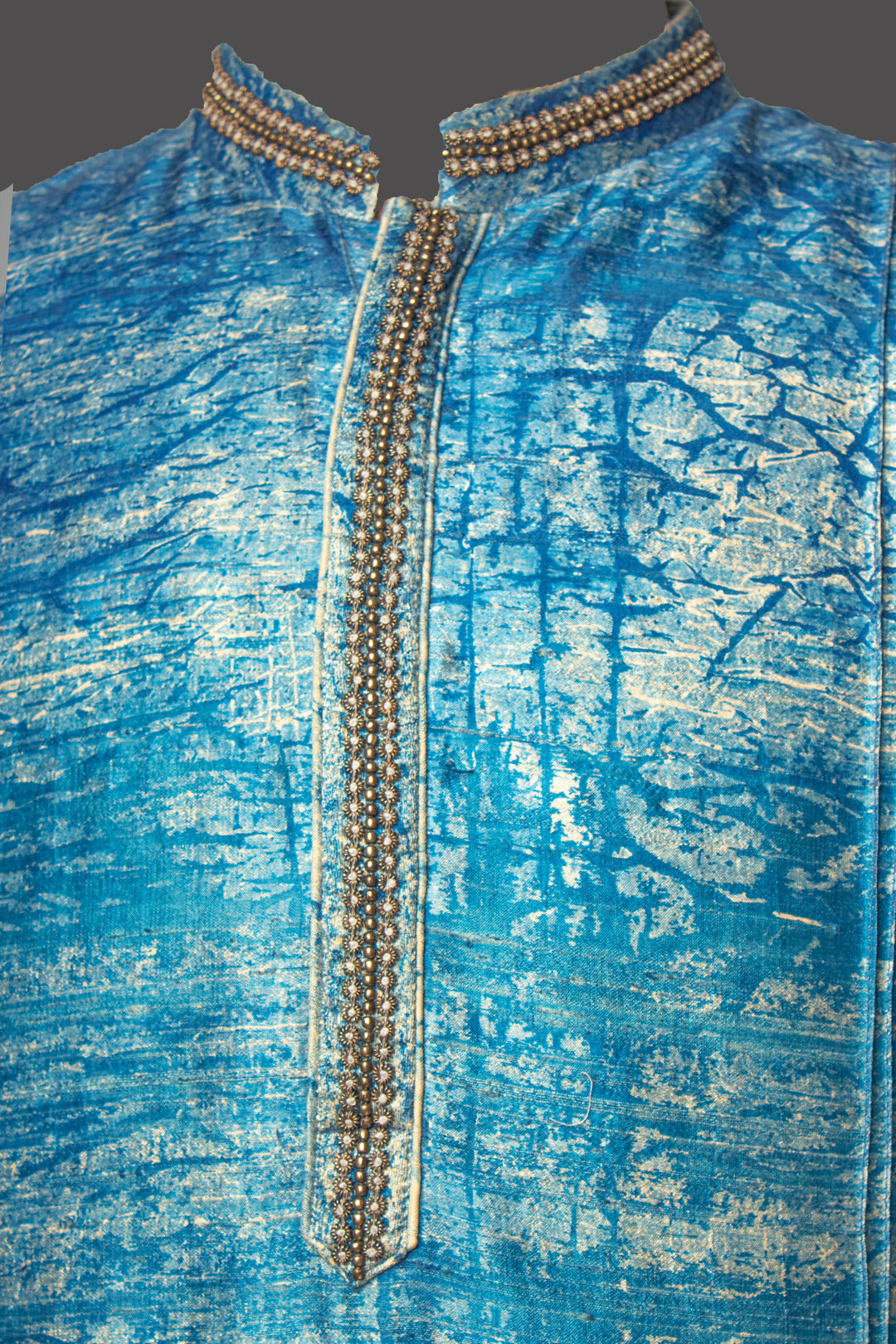 Blue Printed Silk Kurta Set with Hand Embroidery