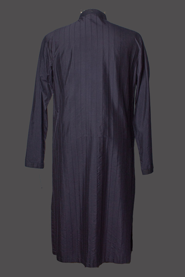 Navy Blue Cotton Silk Kurta Set with Pintucks & Machine Embroidery