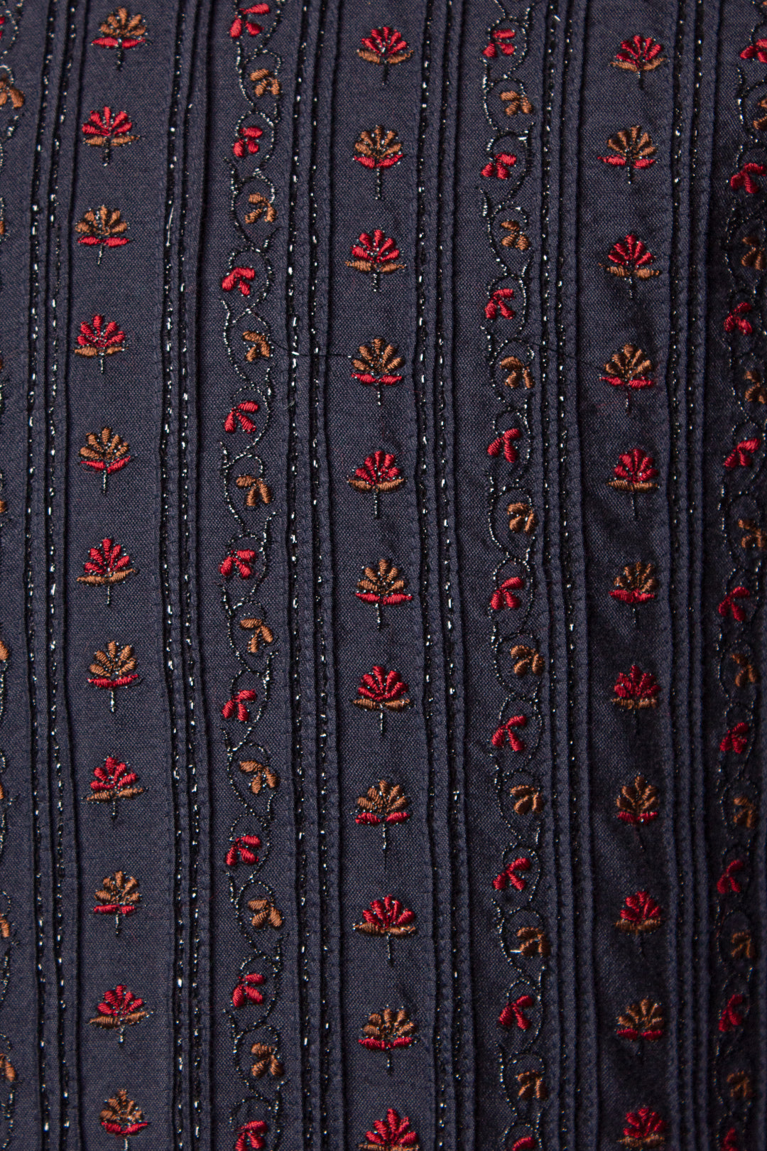 Navy Blue Cotton Silk Kurta Set with Pintucks & Machine Embroidery