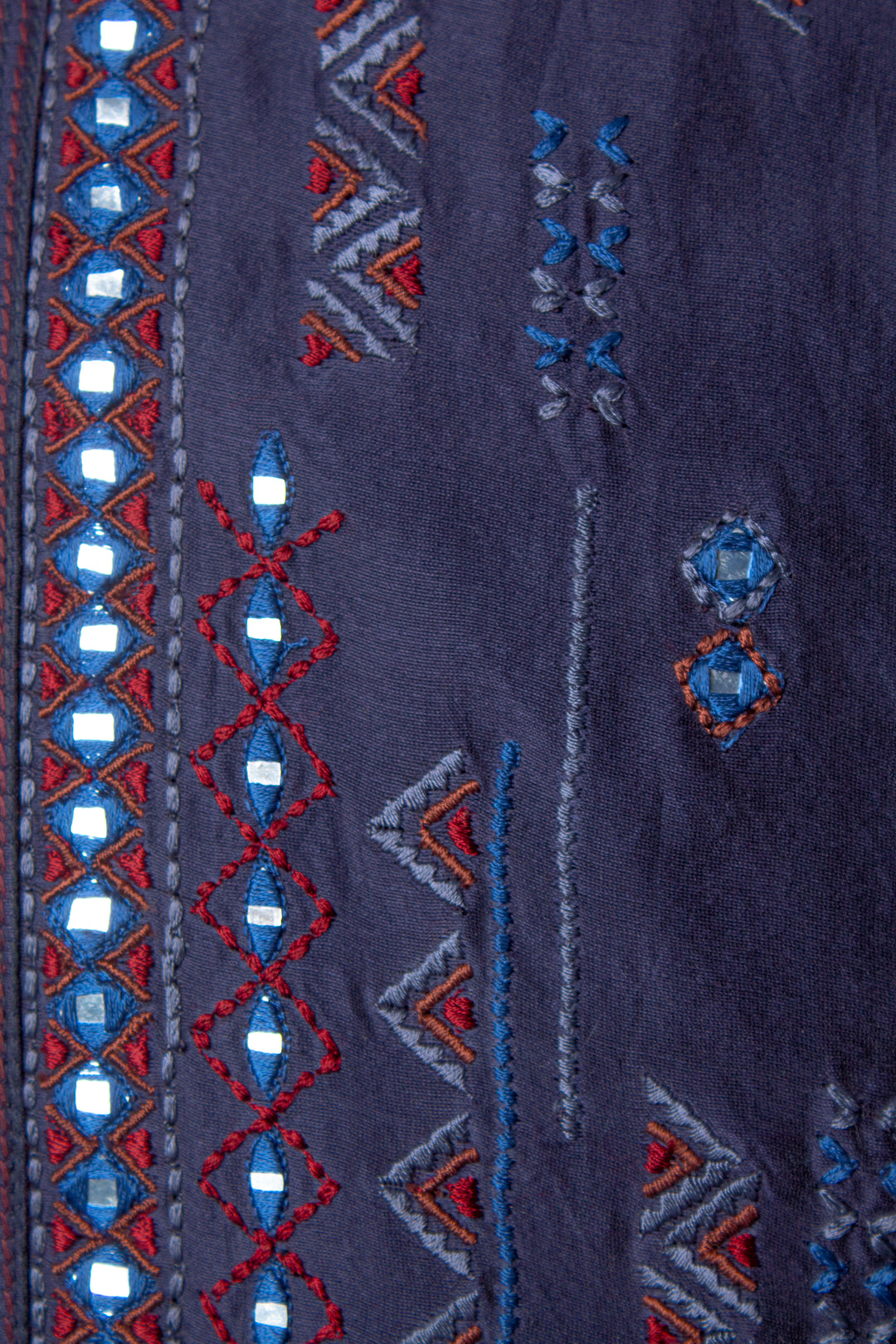 Navy Blue Chanderi Kurta Set with Mirror Work & Embroidery