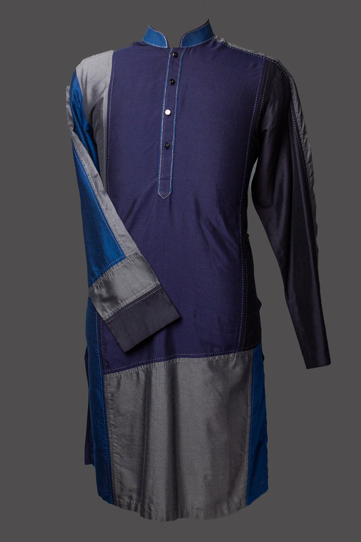 Multicolor Cotton Silk Kurta Set with Kantha Detailing & Cutwork Design