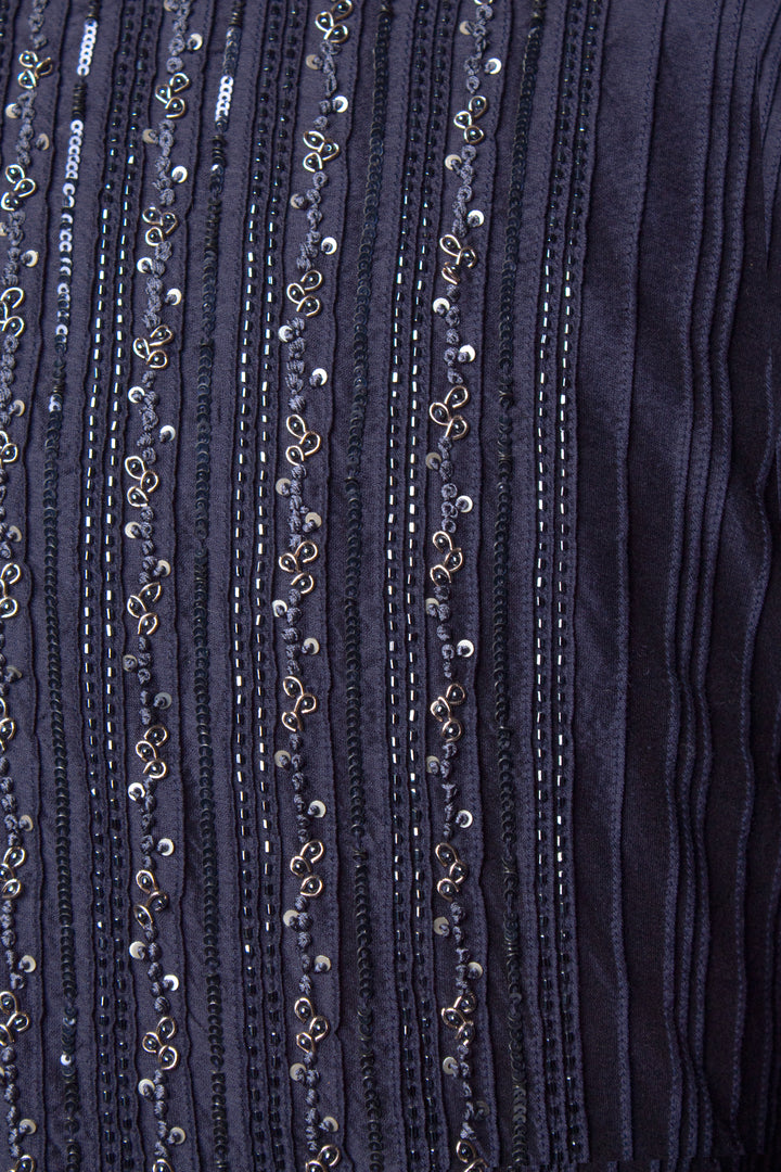 Navy Blue Chanderi Kurta Set with Pintucks & Hand Embroidery