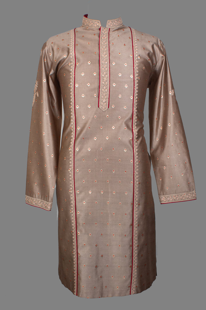 Grey Banarasi Kurta for Men | Hand & Machine Embroidered Booti Kurta | Luxury Wedding & Festive Wear