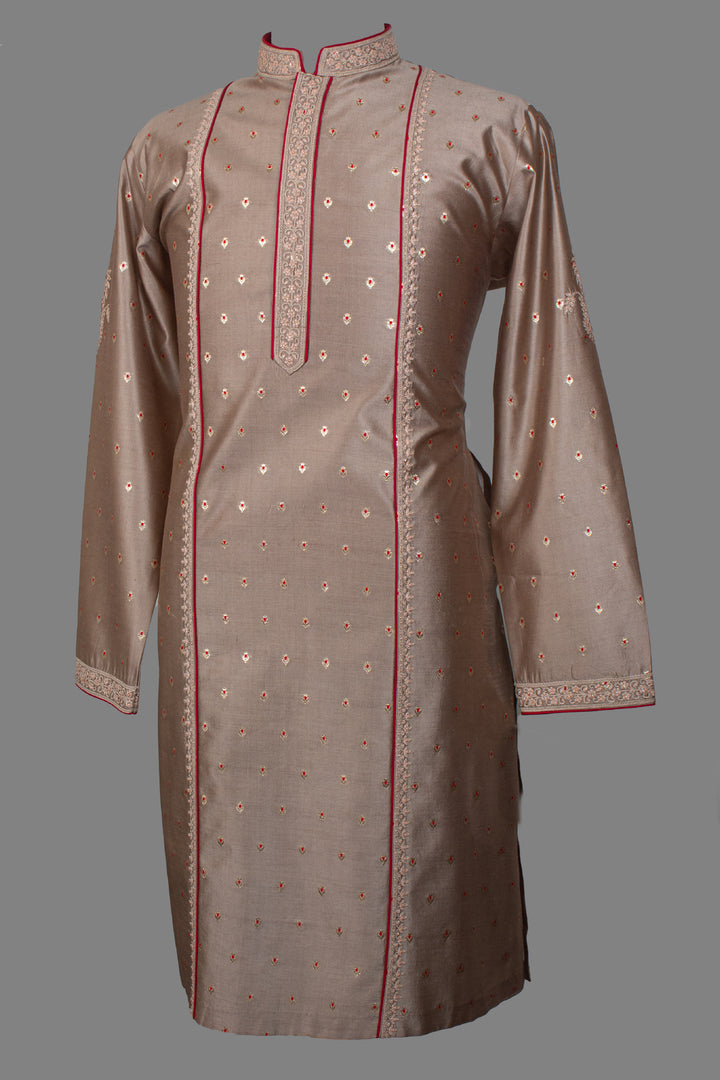 Grey Banarasi Kurta for Men | Hand & Machine Embroidered Booti Kurta | Luxury Wedding & Festive Wear