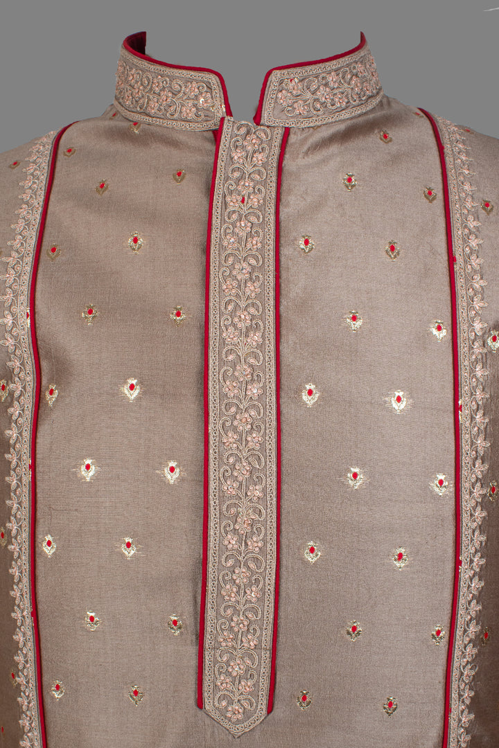 Grey Banarasi Kurta for Men | Hand & Machine Embroidered Booti Kurta | Luxury Wedding & Festive Wear