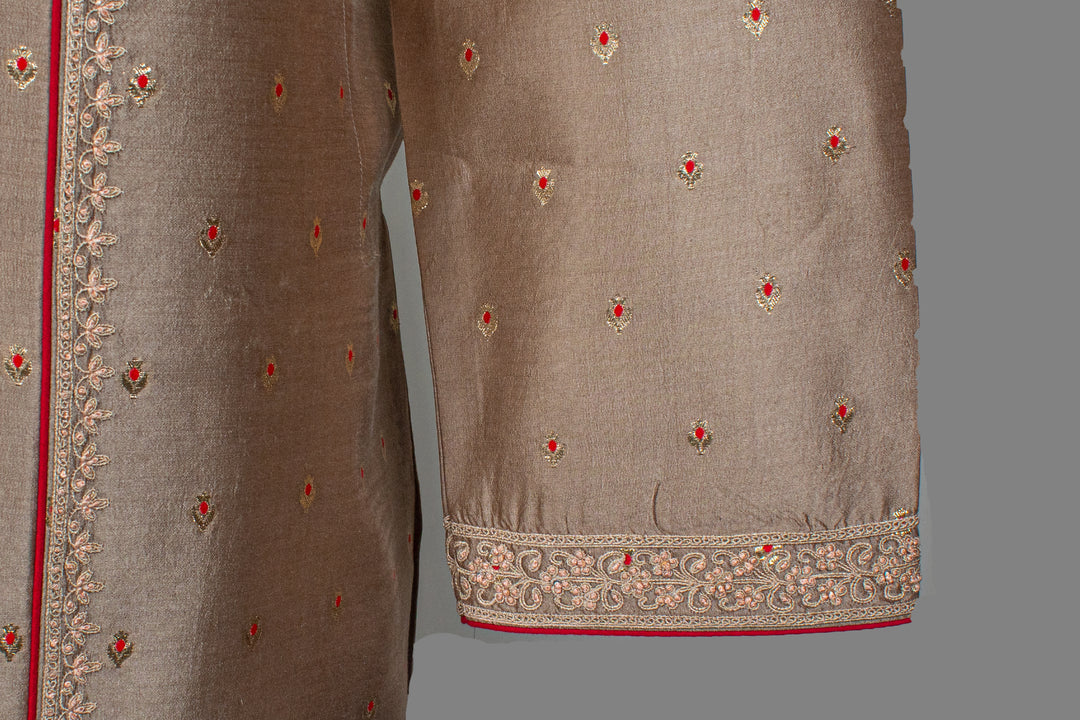 Grey Banarasi Kurta for Men | Hand & Machine Embroidered Booti Kurta | Luxury Wedding & Festive Wear