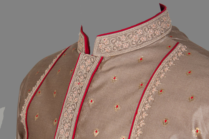 Grey Banarasi Kurta for Men | Hand & Machine Embroidered Booti Kurta | Luxury Wedding & Festive Wear