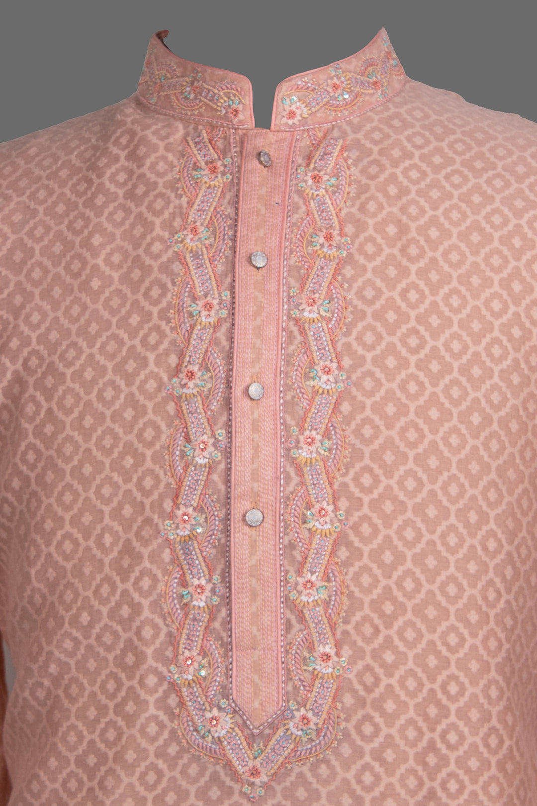 Pink Banarasi Silk Kurta for Men | Embroidered Ethnic Kurta with Churidar | Festive & Wedding Wear
