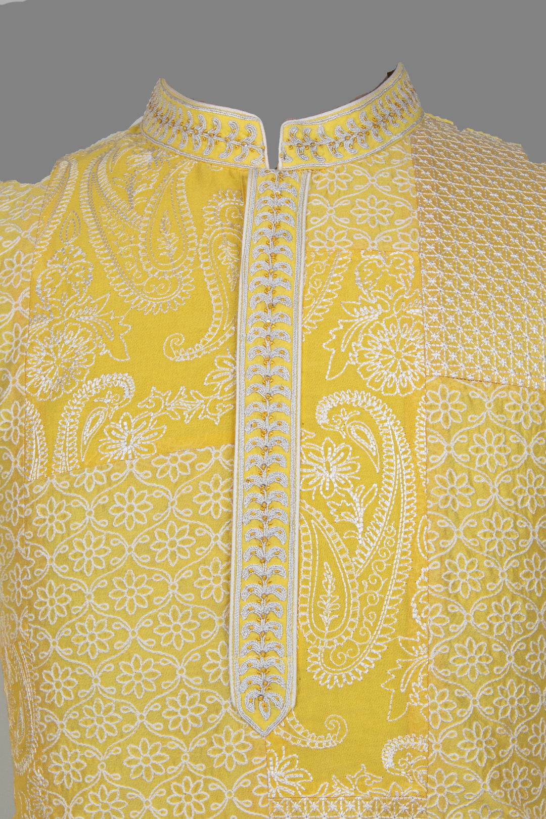 Yellow Chanderi Kurta for Men | Machine Embroidered Designer Kurta | Haldi, Wedding & Festive Wear