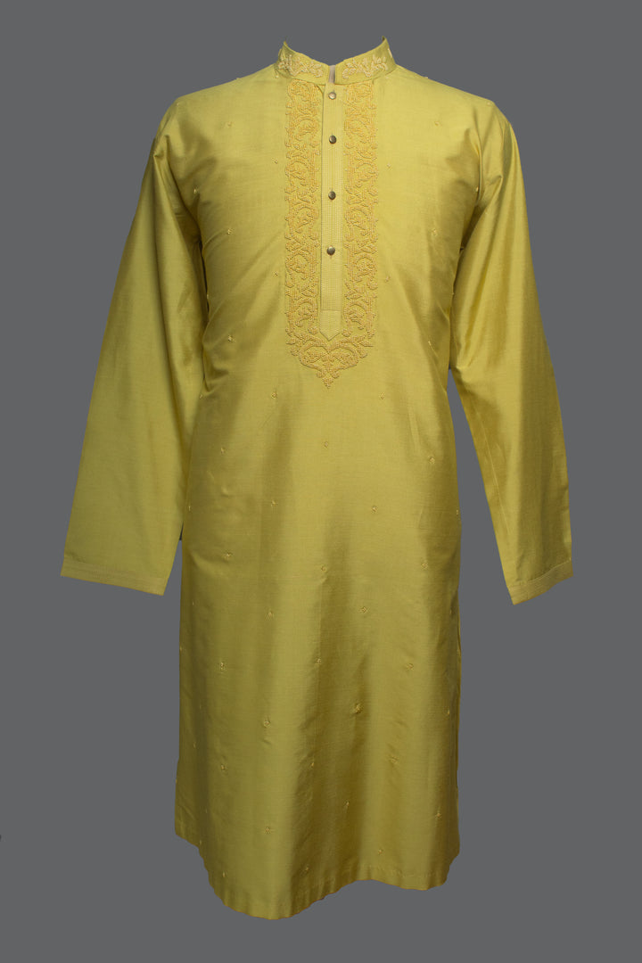 Lemon Yellow Cotton Silk Kurta Set