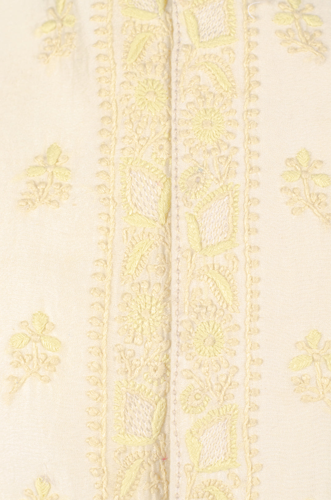 Men’s Cream Yellow Chanderi Bundi with Hand Chikankari Booti Embroidery