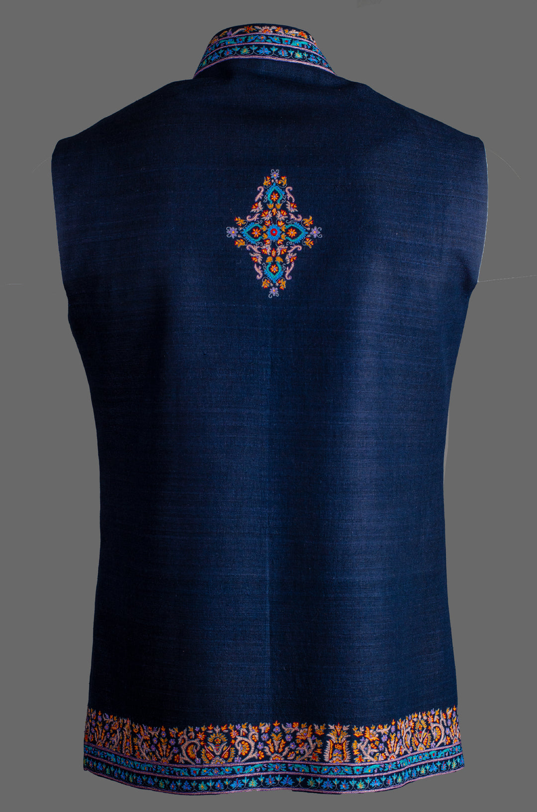 Men’s Navy Blue Matka Silk Bundi with Booti Embroidery