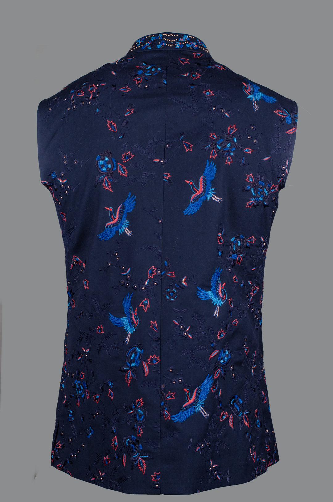 Men’s Blue Silk Bundi with Hand & Machine Embroidered Booti Work