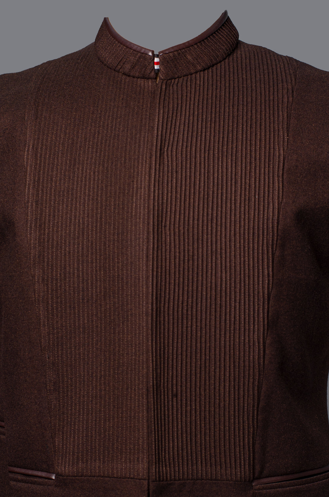 Brown Wool Blend Bundi for Men | Pintuck Detailed Nehru Jacket | Smart Ethnic & Formal Wear
