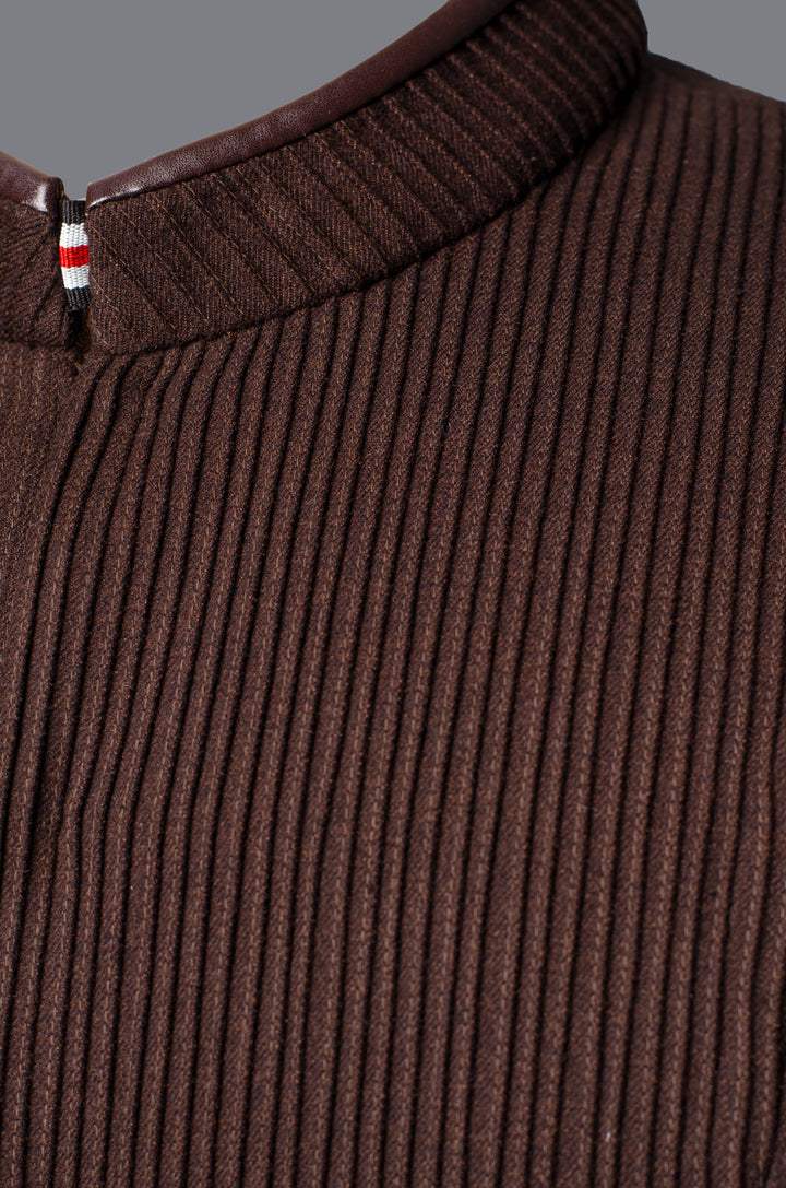 Brown Wool Blend Bundi for Men | Pintuck Detailed Nehru Jacket | Smart Ethnic & Formal Wear