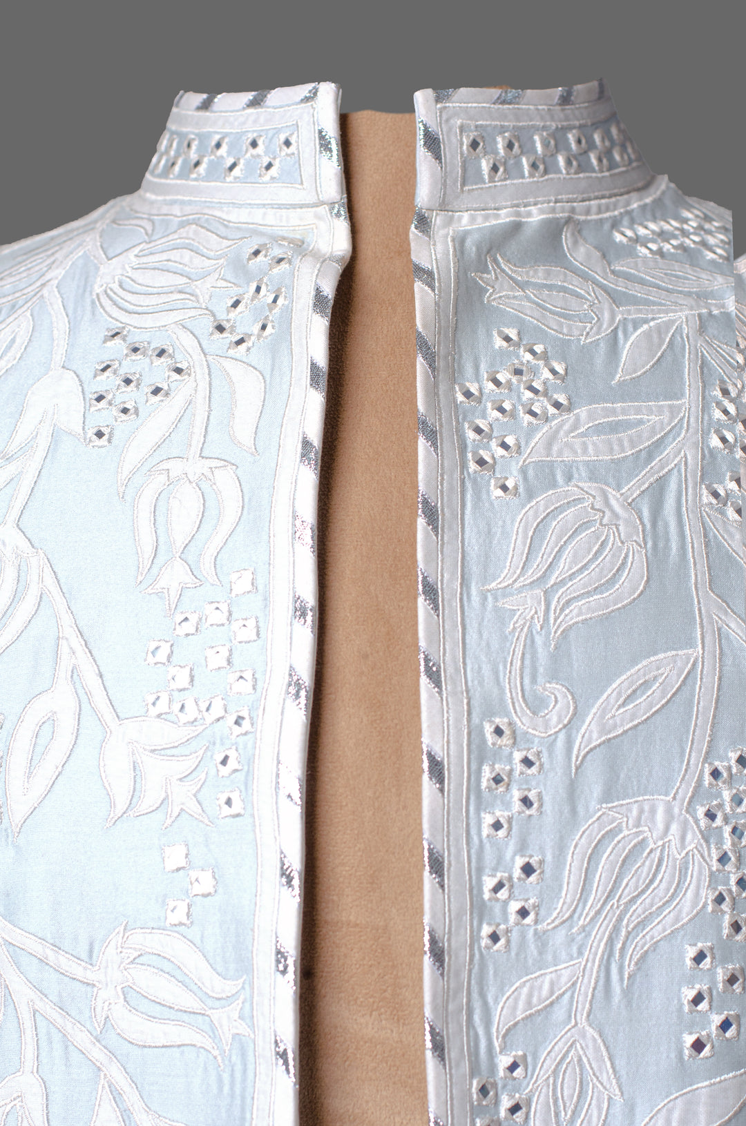 Sky Blue Chanderi Bundi for Men | Mirror Work Nehru Jacket | Designer Festive & Wedding Wear