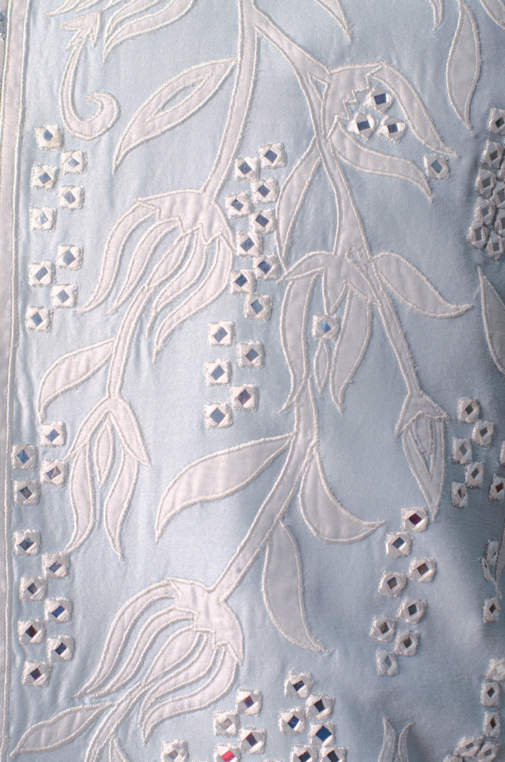 Sky Blue Chanderi Bundi for Men | Mirror Work Nehru Jacket | Designer Festive & Wedding Wear