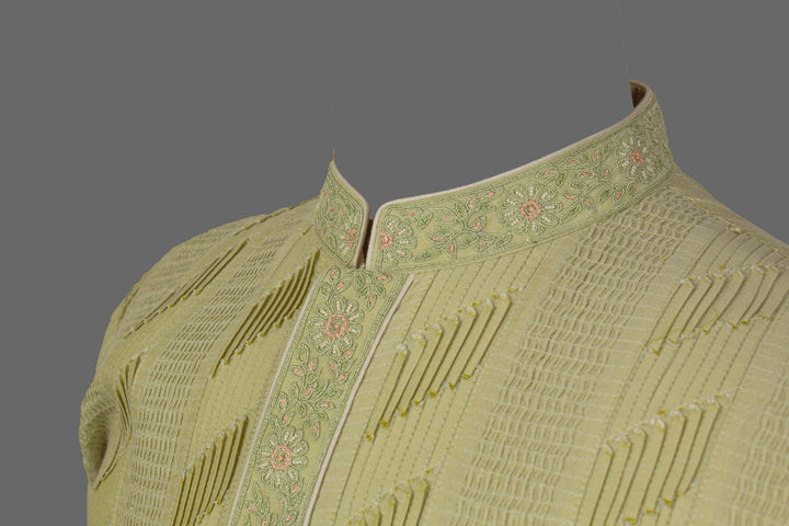 Mint Green Cotton Silk Kurta for Men | Designer Pintuck Kurta | Premium Festive &amp; Wedding Wear