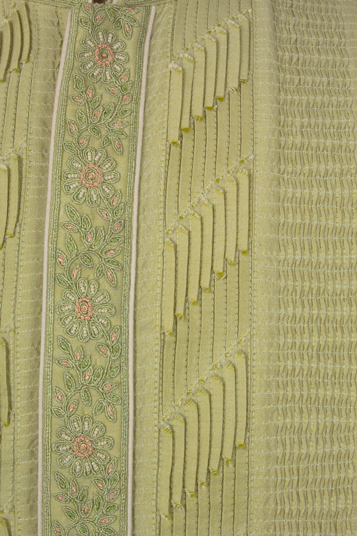 Mint Green Cotton Silk Kurta for Men | Designer Pintuck Kurta | Premium Festive &amp; Wedding Wear