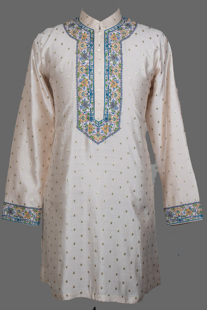 Cream Banarasi Kurta for Men | Kashmiri Embroidered Designer Kurta | Festive & Wedding Wear