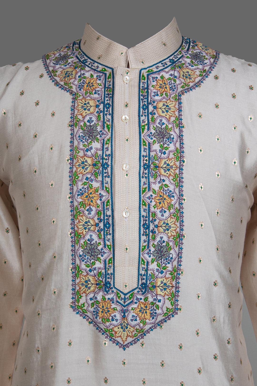 Cream Banarasi Kurta for Men | Kashmiri Embroidered Designer Kurta | Festive & Wedding Wear