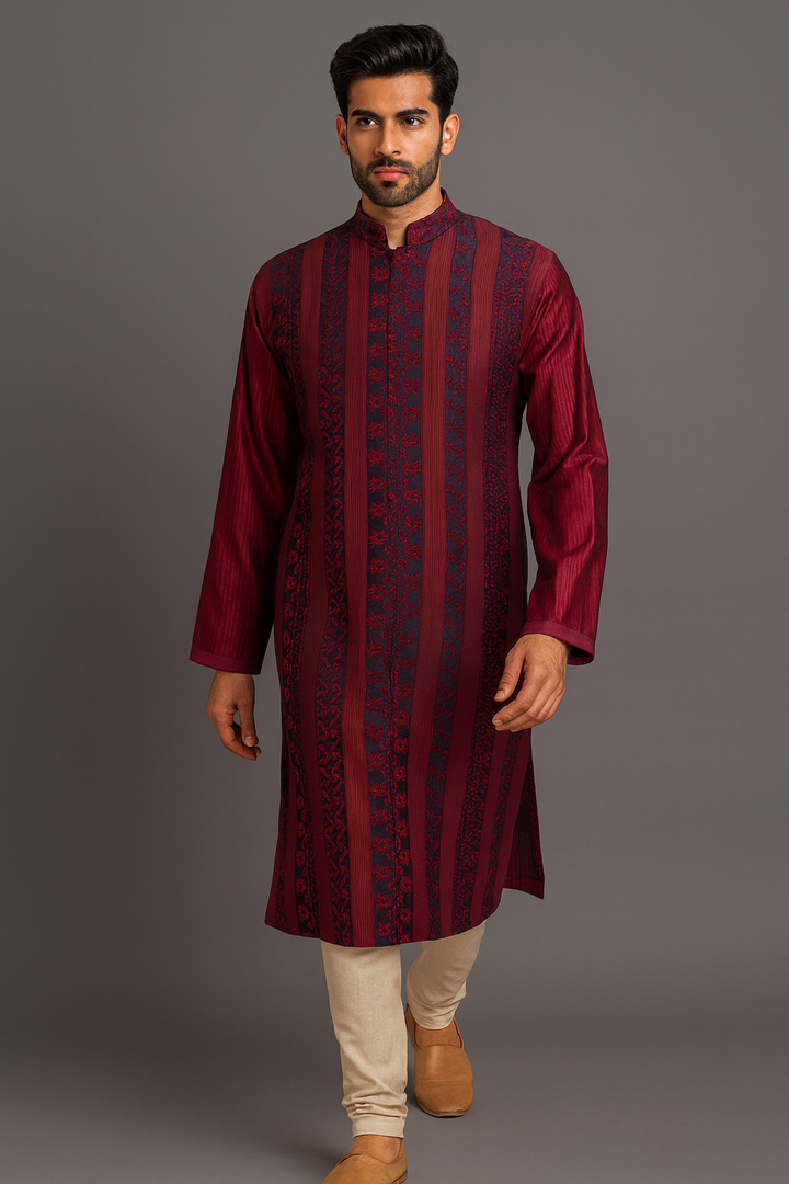 Maroon Chanderi Kurta Set