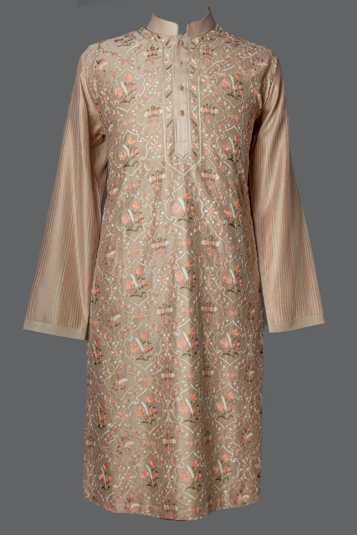 Beige Chanderi Kurta Set