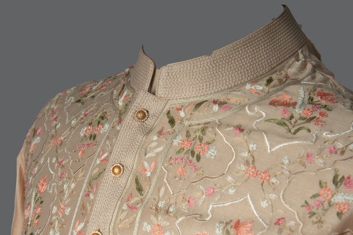 Beige Chanderi Kurta Set