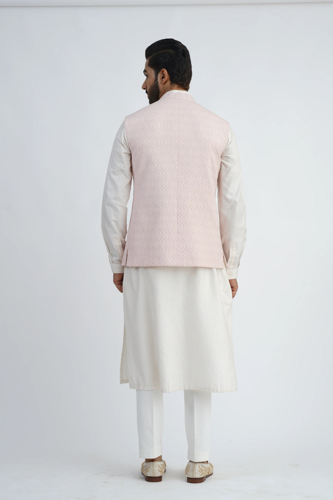Light Pink Textured Bundi Kurta set