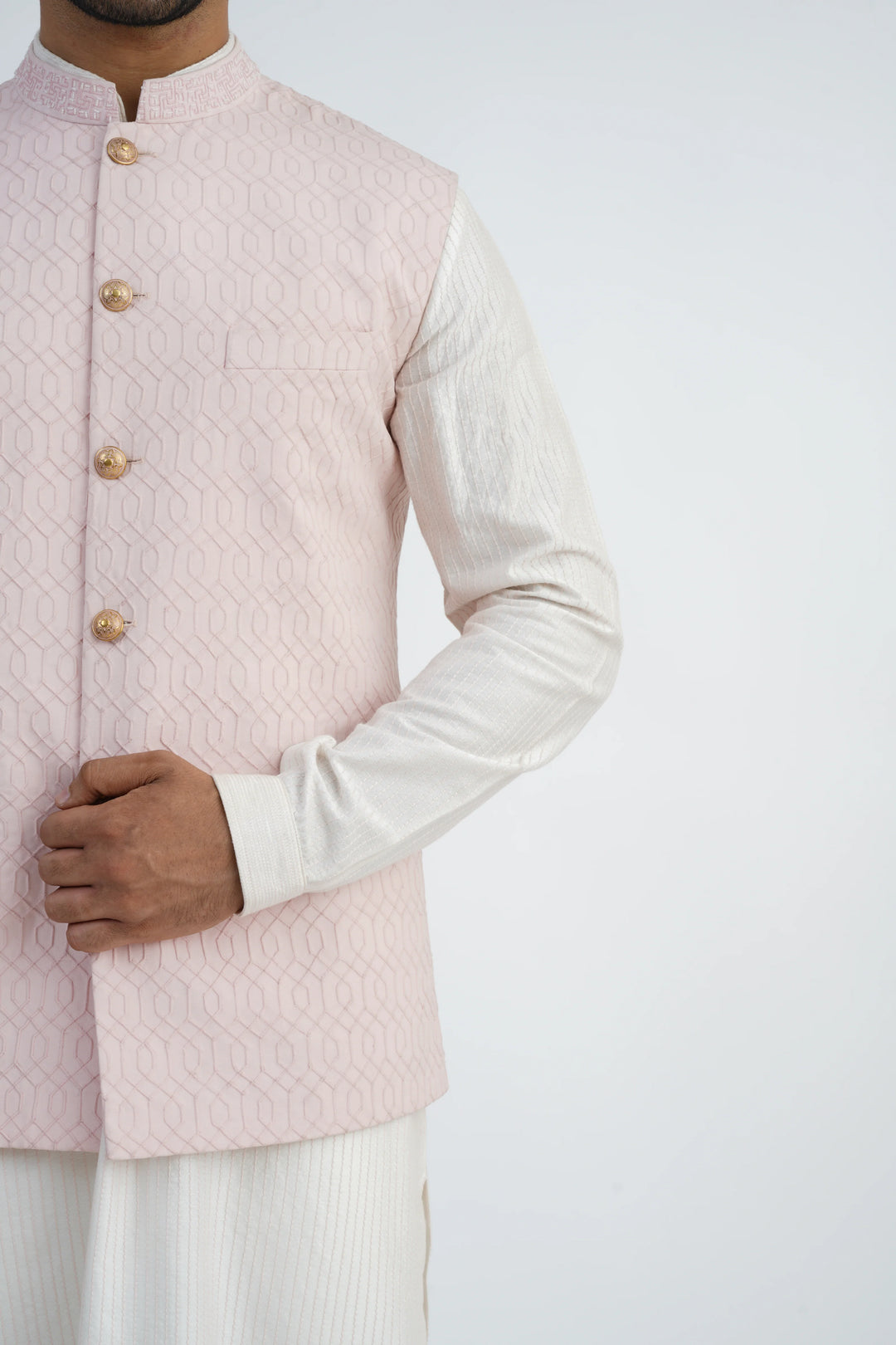 Light Pink Textured Bundi Kurta set