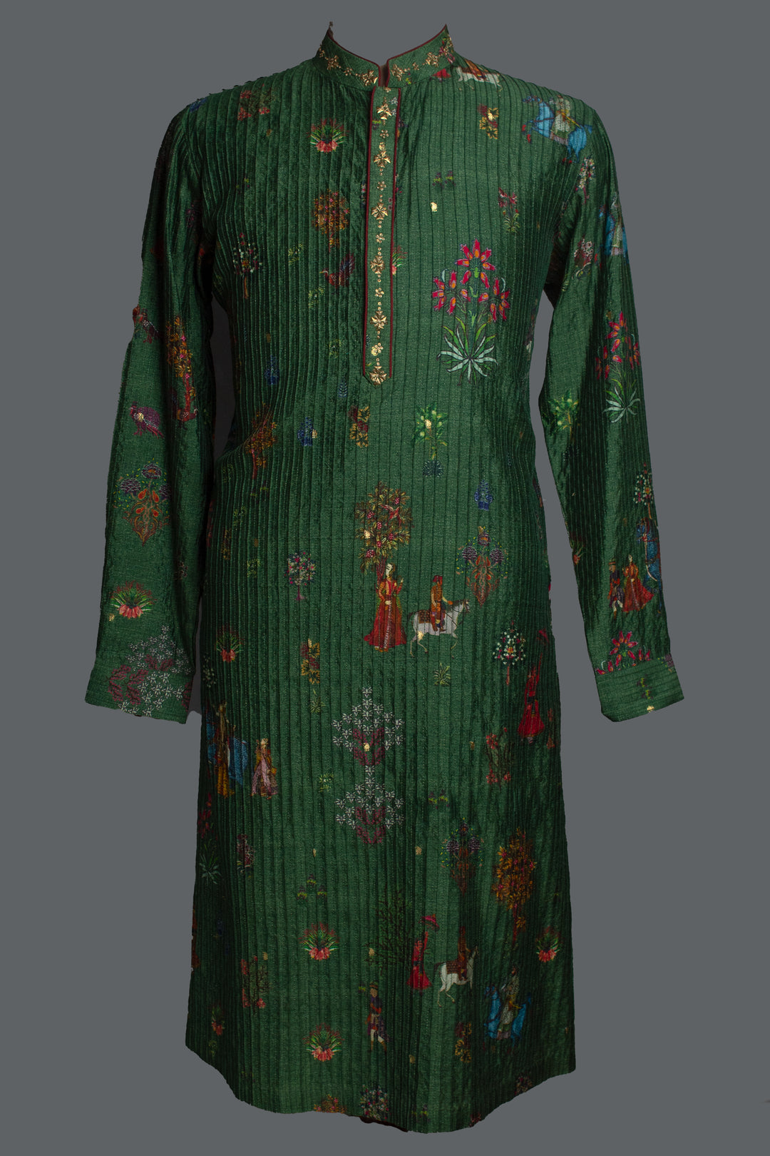 GREEN PRINTED ALL OVER PINTUCKS KURTA SET