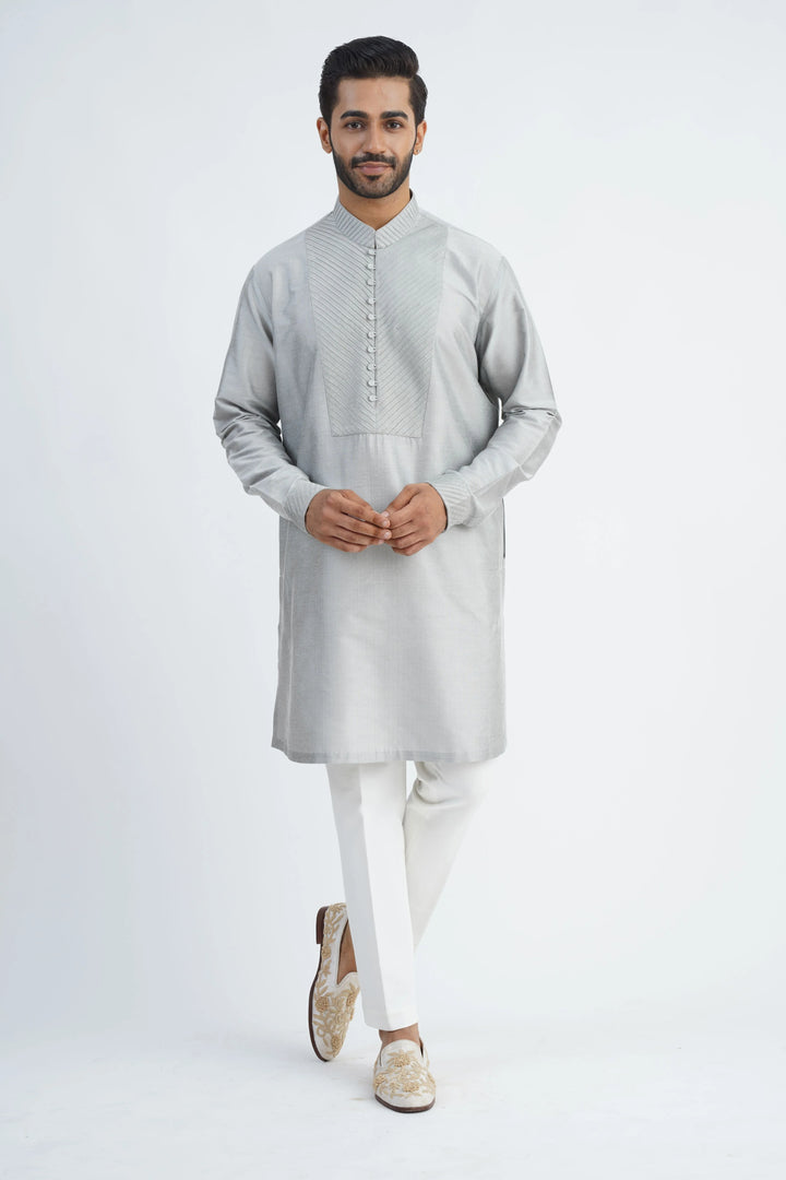 Grey Sequined Bundi Kurta Set