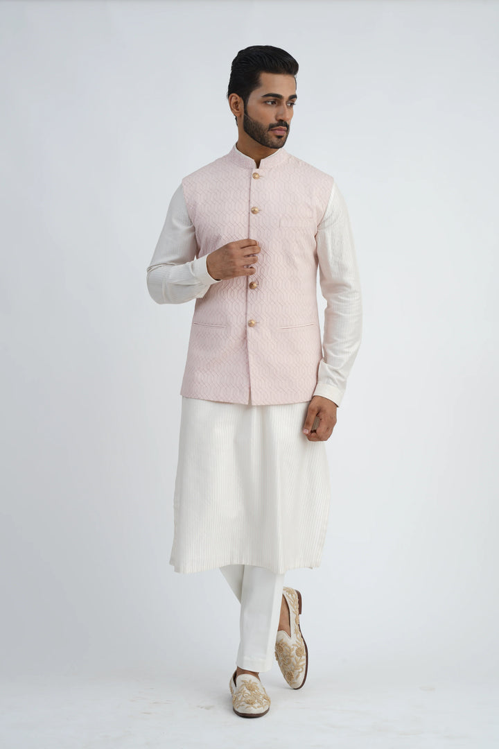 Light Pink Textured Bundi Kurta set