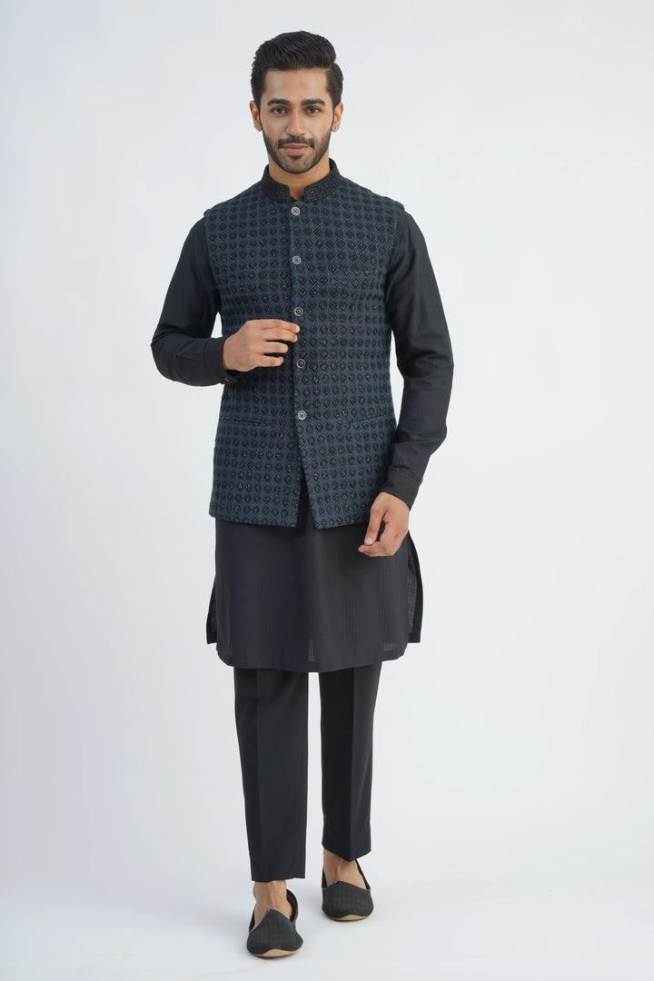 Black Sequined Bundi Kurta set