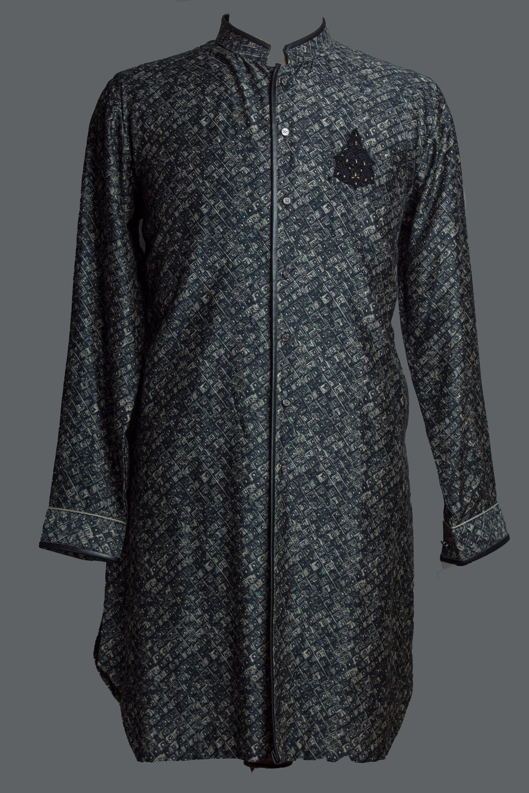 Black Printed Silk Kurta Set