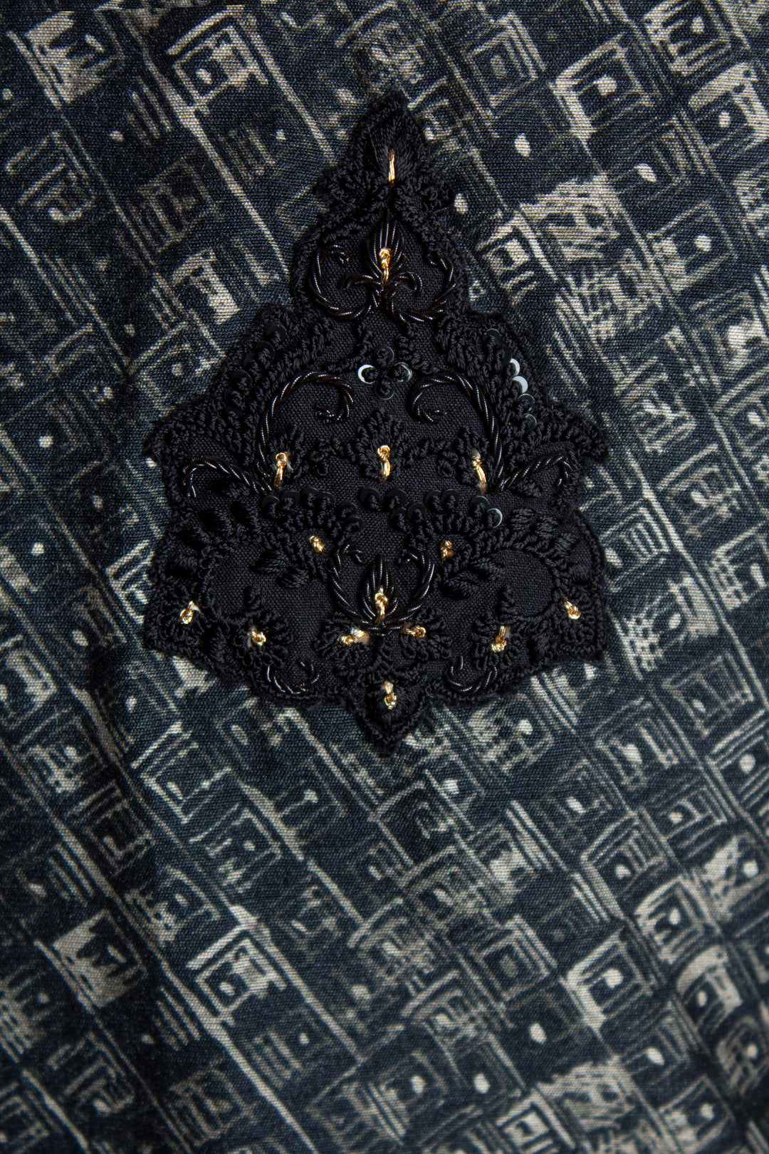Black Printed Silk Kurta Set