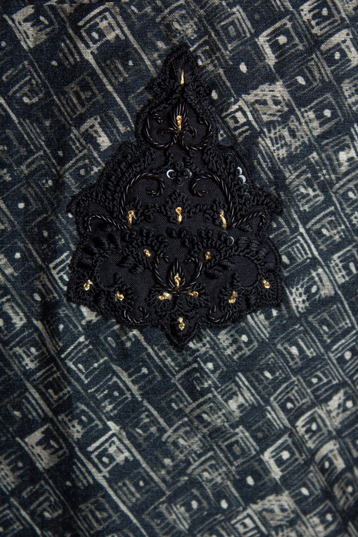 Black Printed Silk Kurta Set